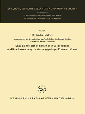 cover image of Über die Ultraschall-Extinktion in Suspensionen und ihre Anwendung zur Messung geringer Konzentrationen